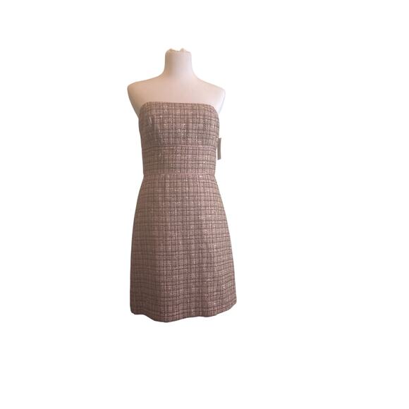ABS Dress Womens Sz10  Brown Plaid Strapless Tweed Sheath Classic Career NWT - Picture 1 of 1
